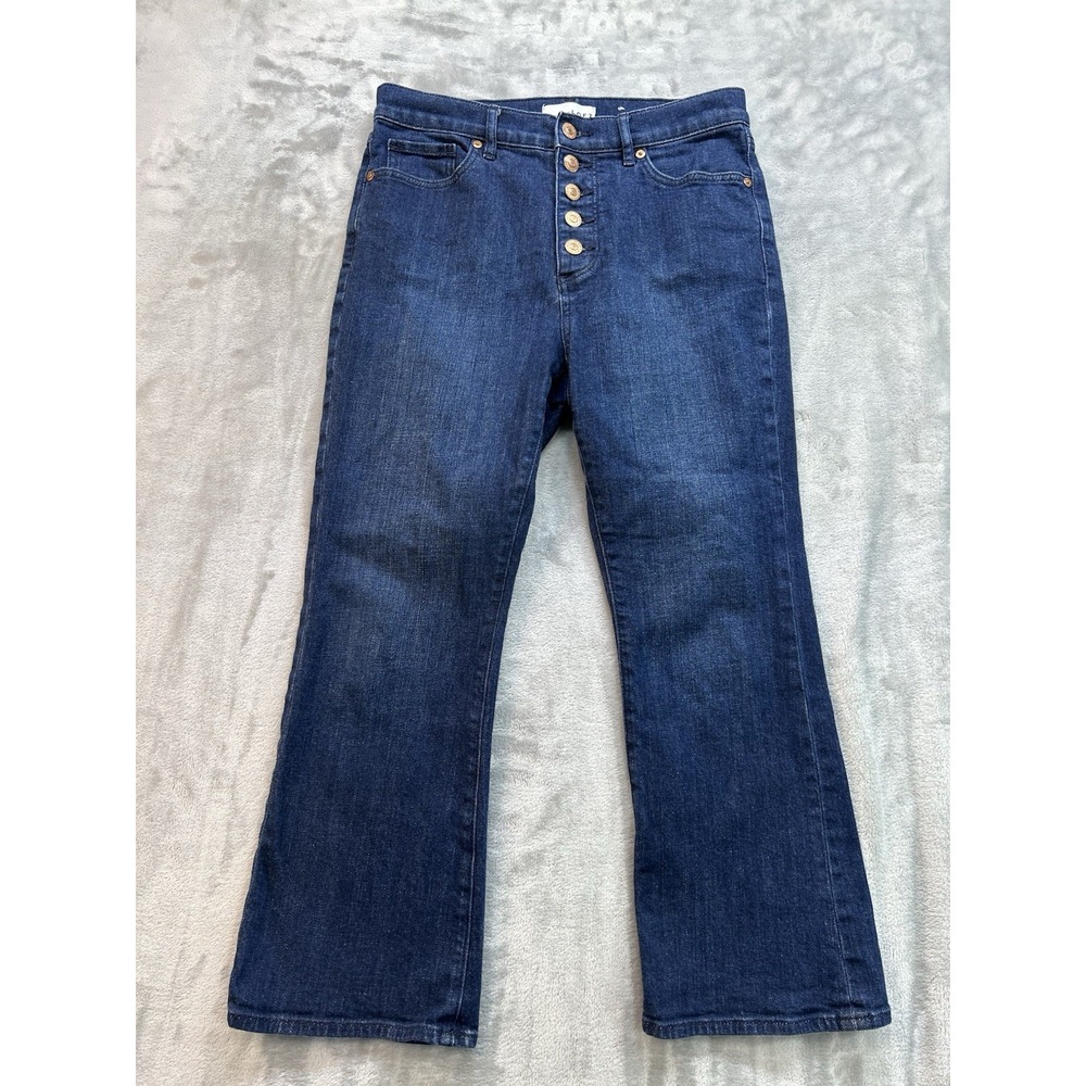 Ann Taylor Loft Jeans Women Sz 27/4 Blue Kick Boot Button Fly Western Boho Denim